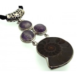 Ammonite Fossil and Amethyst Gemstone Pendant 07